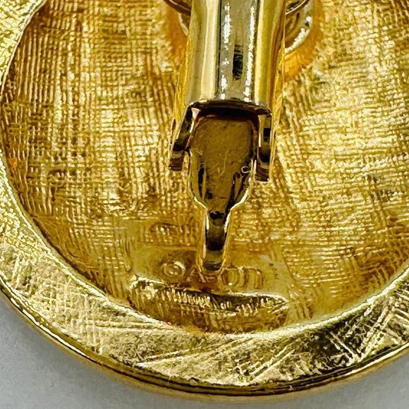 Vintage Avon Clip On Earrings Black Enamel Gold Plated Flower Rhinestone… - Picture 2 of 9